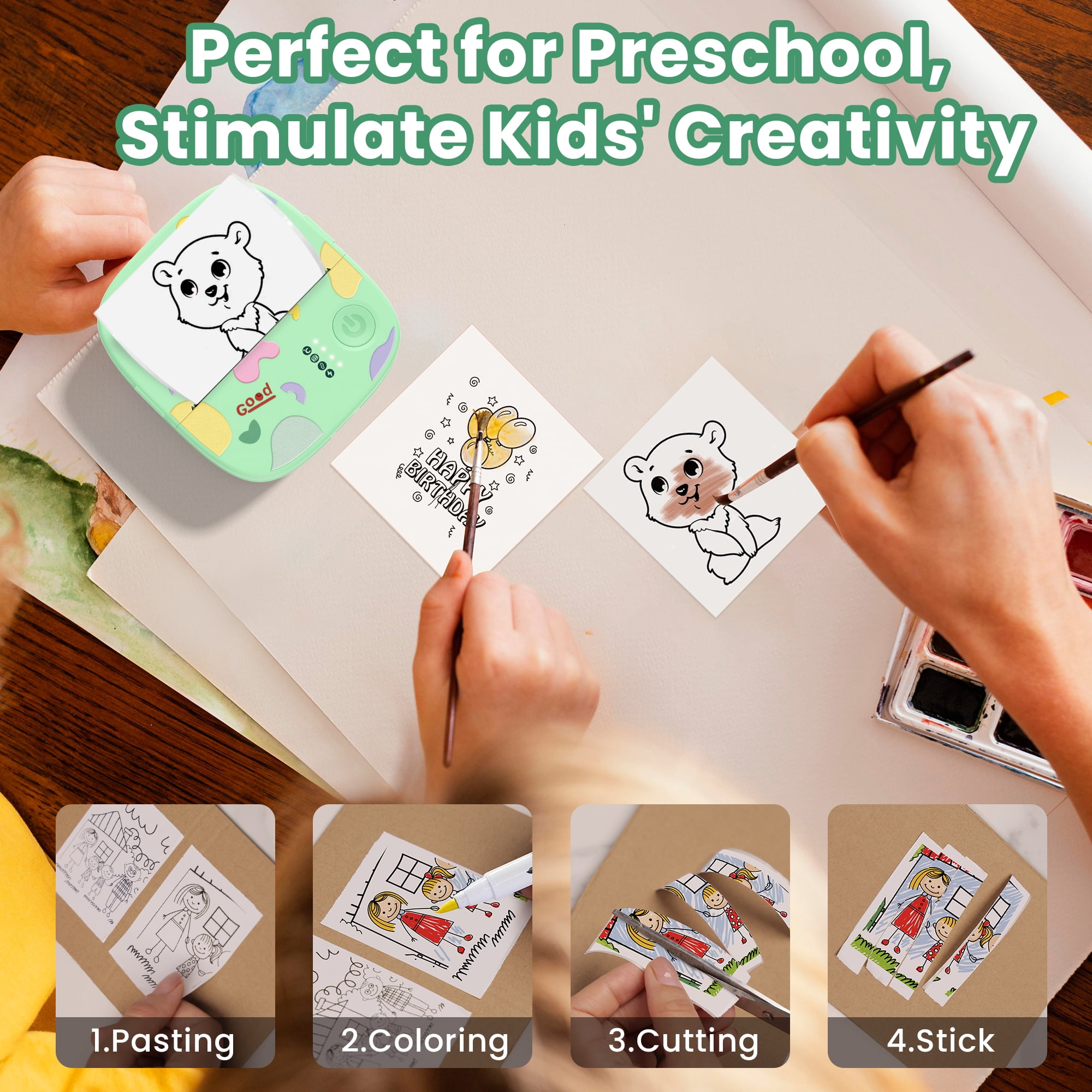 Mini Portable Sticker Printer XenGro, Mini Thermal Printer with 4 Rolls Paper, Bluetooth Inkless Printpods, Pocket Label Maker Suitable for Creative Kids DIY, Diaries, Photos, Study Notes