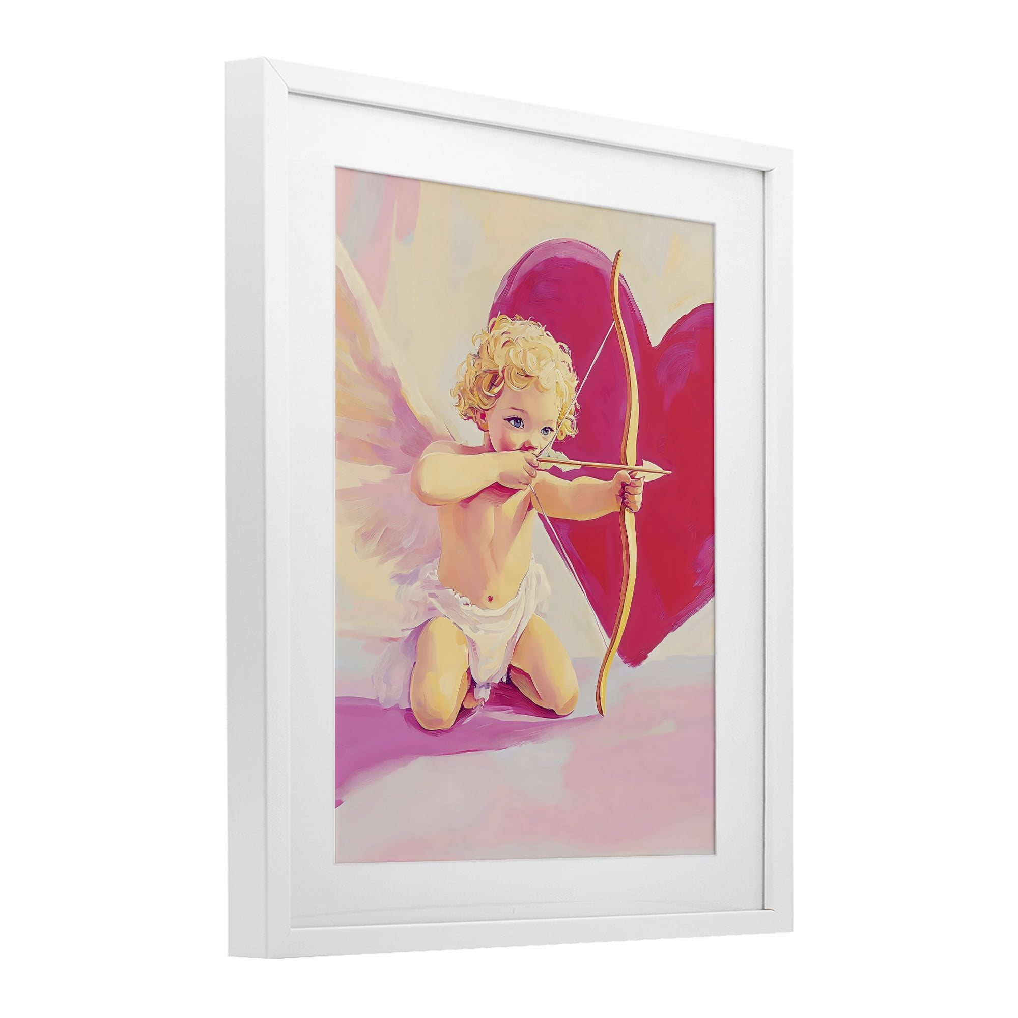 Stupell Industries Cupid Shooting Arrow with Heart White Framed Print Under Glass, design by The Prints Vibe