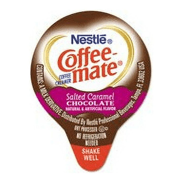 Liquid Coffee Creamer, Salted Caramel Chocolate, 0.38 oz Mini Cups, 50/Box, 4 Boxes/Carton, 200 Total/Carton Liquid Coffee Creamer, Salted Caramel Chocolate, 0.38 oz Mini Cups, 50/Box, 4 Boxes/Carton, 200 Total/Carton