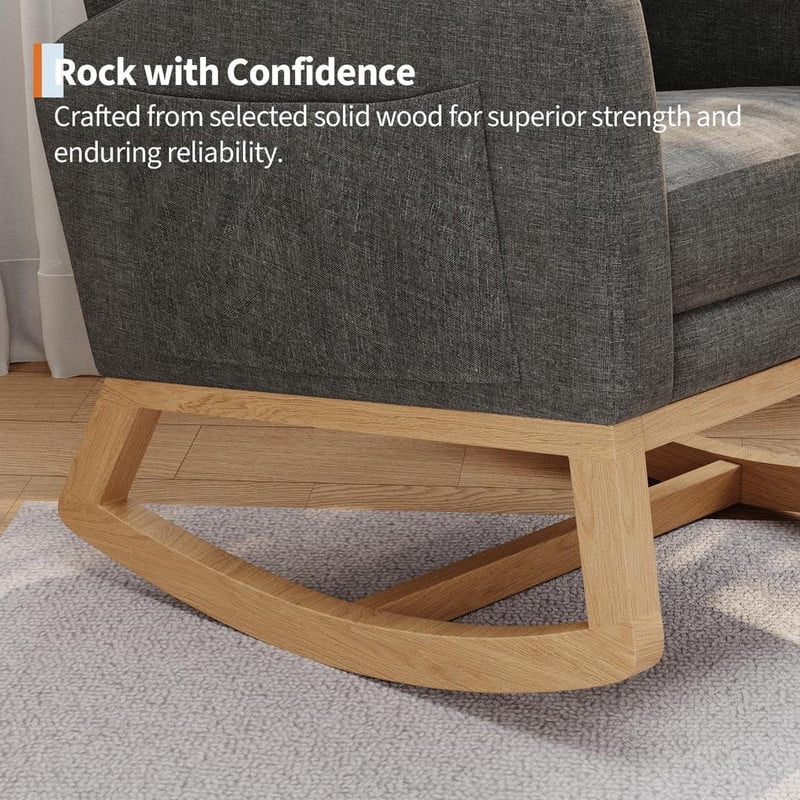 Rocking Chair for Nursery, Upholstered Glider Rocker with High Backrest and Padded Seat, Comfy Accent Armchair with Side Pocket for Bedroom, Living Room, Nursing Room