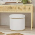 thumbnail image 2 of Maklaine Round Padded Storage Ottoman Light Wood Trim in Natural Sherpa Fabric, 2 of 12