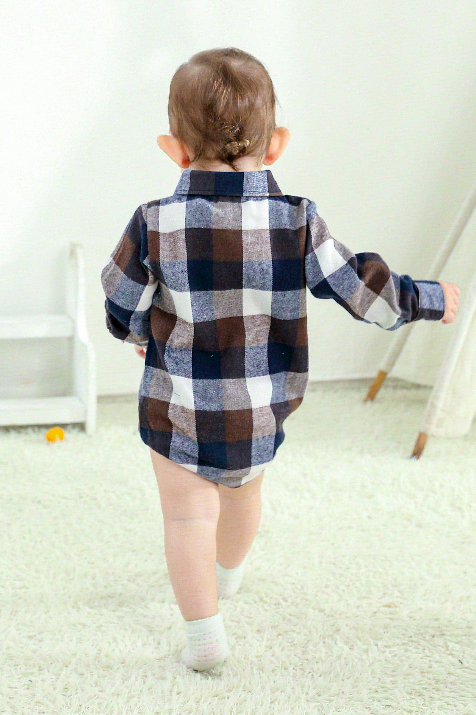 Younger Tree Newborn Plaid Flannel Romper, Long Sleeve photo 5