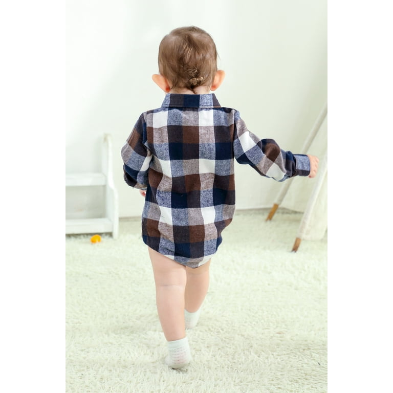 Younger Tree Plaid Flannel Romper, Button-Down photo 5