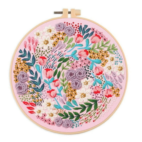 Embroidery Kit for Beginners and Embroidery Enthusiasts Includes Floral Landscape with Thread Needles,E
