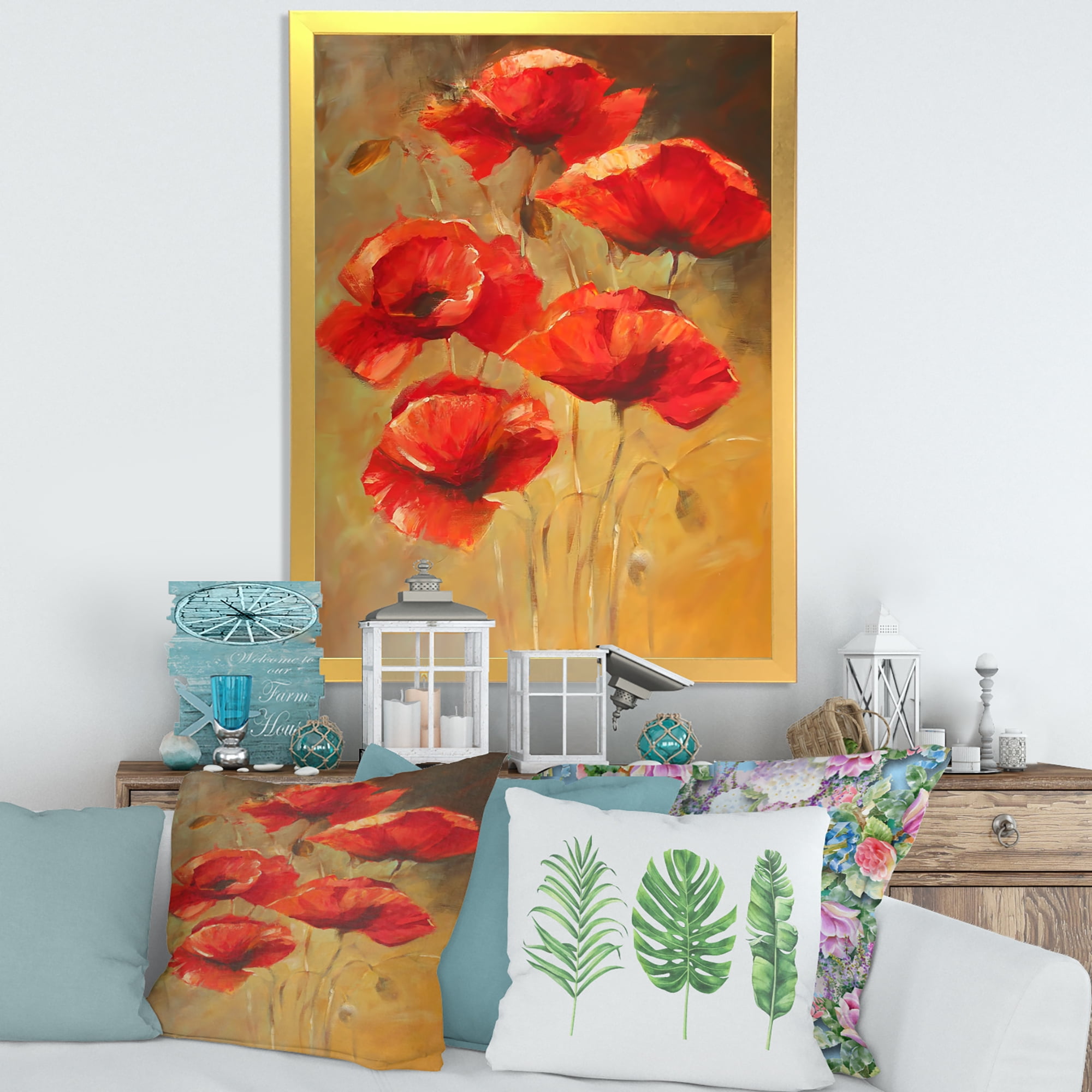 Designart 'Ancient Blooming Poppies II' Traditional Framed Art Print