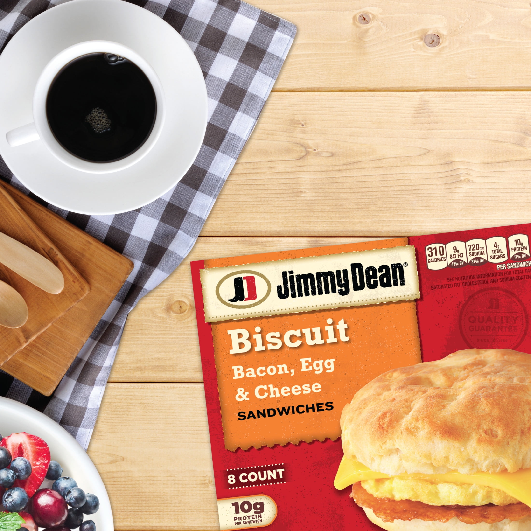 Jimmy Dean Frozen Breakfast Sandwich, Bacon Egg & Cheese Biscuit, 8 Count