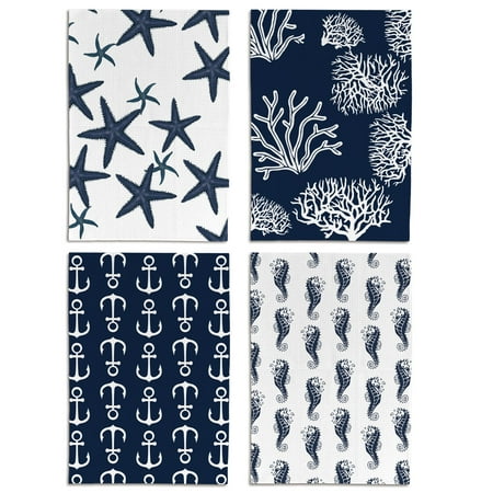 

Liosei Nautical Towels Ocean Animal Hand Towels for Bathroom Beach Kitchen Towels Coastal Kitchen Towels Tea Towels for Kitchen Navy Blue Towels 16 x 24 Inch Set of 4 C49