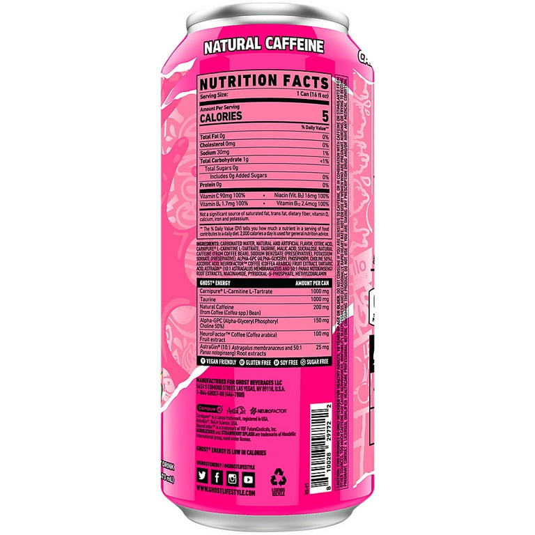 GHOST Energy Drink Zero Sugar Bubblicious Strawberry Splash