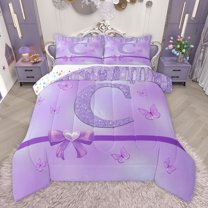 Manfei Initial Butterfly C 3-Piece Full Size Comforter Sets for Female Men Women,Bling Glitter Splash Bedding Comforter Set,Dreamy Princess Lightweight Bedding Sets,Microfiber Bedroom Decor