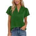 thumbnail image 3 of Frnrwgo Women's Fashion Loose Four-Way Stretch Short Sleeve V-Neck Ruffled Sleeve Solid Color Casual T-Shirt, 3 of 6