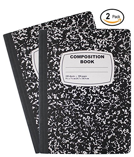 emraw black & white marble style cover composition book with 100 sheets of wide ruled white paper (2 pack)