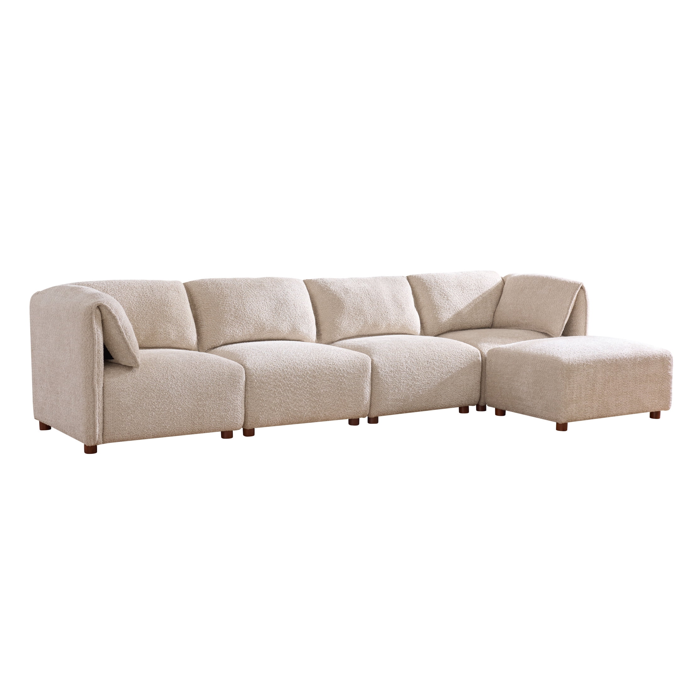 Christopher Knight Home 5-Seat Modular Sectional Sofa with Ottoman, Modern 126" Couch with Pillow Arms, Sesame