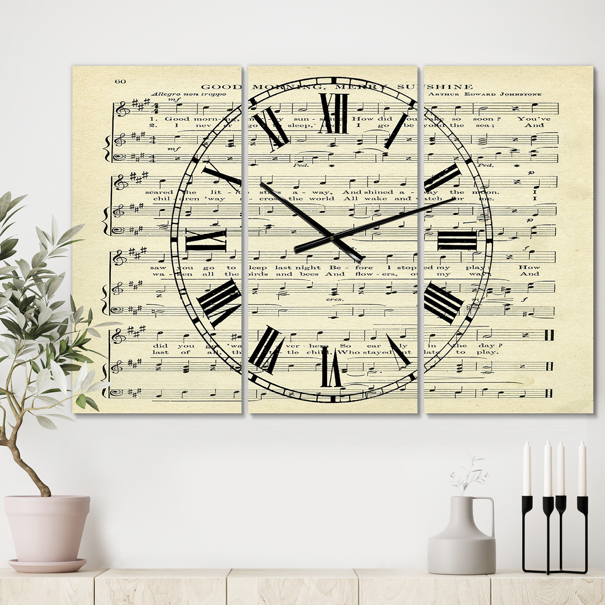 Designart 'Goodmorning Merry Sunshine Music Score' Large Cottage Wall Clock