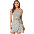 thumbnail image 1 of Allegra K Conjunto De Falda Cruzada Y Top Corto Fruncido Con Lazo Floral Para Mujer Verde L, 1 of 6