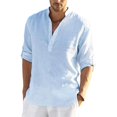 thumbnail image 1 of Chemise Homme en Lin à Manches Longues Couleur Unie Chemise Décontractée Coton, 1 of 2