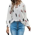 thumbnail image 6 of DYMADE Women Plus Size V-Neck Feather Print Long Sleeve Loose Blouse Top, 6 of 6
