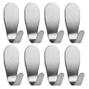 outdoorline Strong Adhesive Hooks Stainless Steel Small Hanger Wall Mounted Kitchen Bathroom Rack, 8Pcs