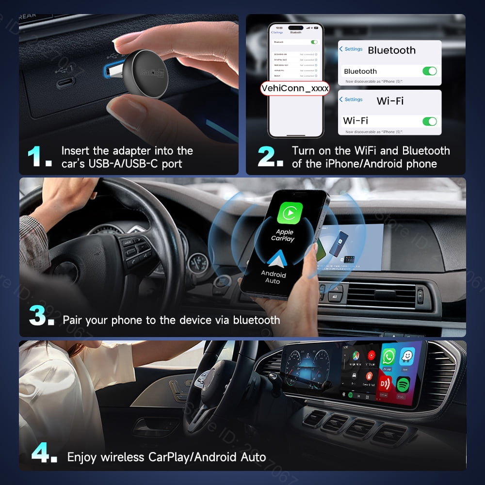 CarlinKit Mini Ultra3,Wireless CarPlay & Android Auto Adapter - USB C & USB A Plug and Play Dongle for Cars with Factory Wired Connection, 5GHz WiFi, Auto Connect
