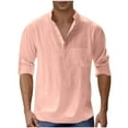 thumbnail image 2 of Fnnxeal Mens Casual Button Down Shirts, Henley Men's Shirt with Short Sleeves Summer Shirt for Men Solid Breathable Shirts Pink S, 2 of 6
