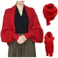 thumbnail image 3 of AWZXDE Women's Solid Color Knitted Shawl Cardigan Wrap - Oversized Long Sleeve Open Front Poncho Scarf for Fall Red,One Size, 3 of 3
