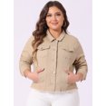 thumbnail image 2 of DARING DIVA Women's Plus Size Washed Front Frayed Classic Denim Jacket 1X Khaki, 2 of 6