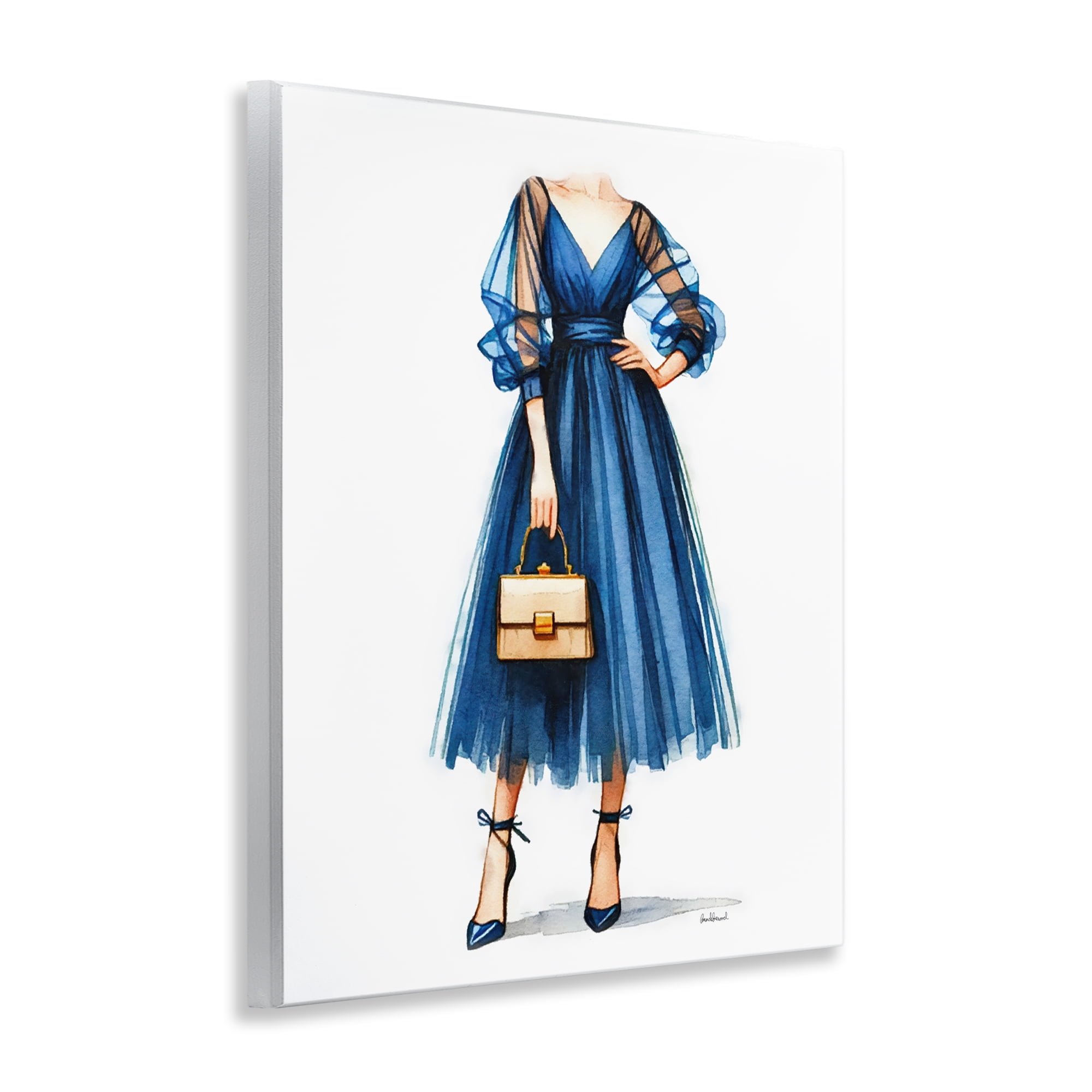 Stupell Industries Glam Blue Fashion Gown Fashion Painting Unframed Art Print Wall Art, 11 x 14