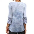 thumbnail image 5 of amkenre Tops for Women Trendy Lace 3/4 Sleeve Solid Color Crew Neck Button Printed Shirts Casual Loose Plain Blouses Streetwear, 5 of 7