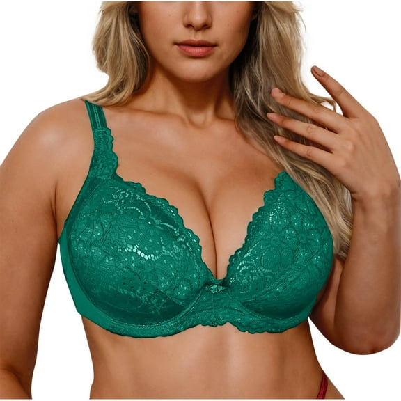 ALLLIST Green Women Bras Wirefree Embroidery Bralette Breathable T Shirt Bras for Ladies Size M-3XL