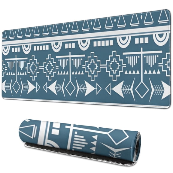 Long Mouse Pads for Desk,Blue Geometric Triangle Arrow Pattern Desk Mats on Top Of Desks, Desk Mouse Pad Extra Large with 3mm Non-Slip Base and Stitched Edge for Gaming,Office,Work,Home 31.5"x11.8"