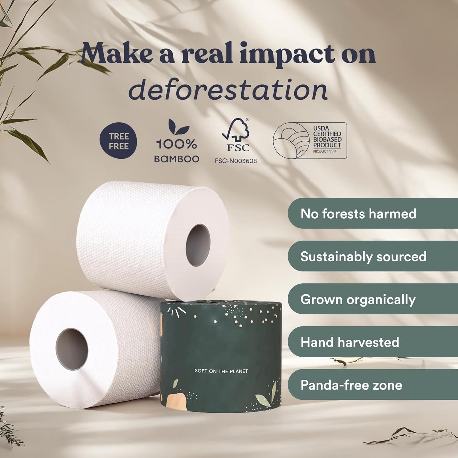 Bamboo Toilet Paper 3 Ply -   Toilet Tissue - 24 Long-Lasting Rolls & 360 Sheets Per Roll