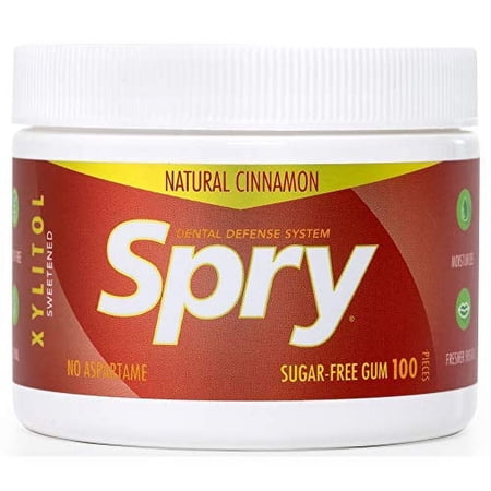 Spry Fresh Natural Xylitol Chewing Gum, Aspartame-Free, Sugar-Free Cinnamon, 100 Pieces, Pack of 1