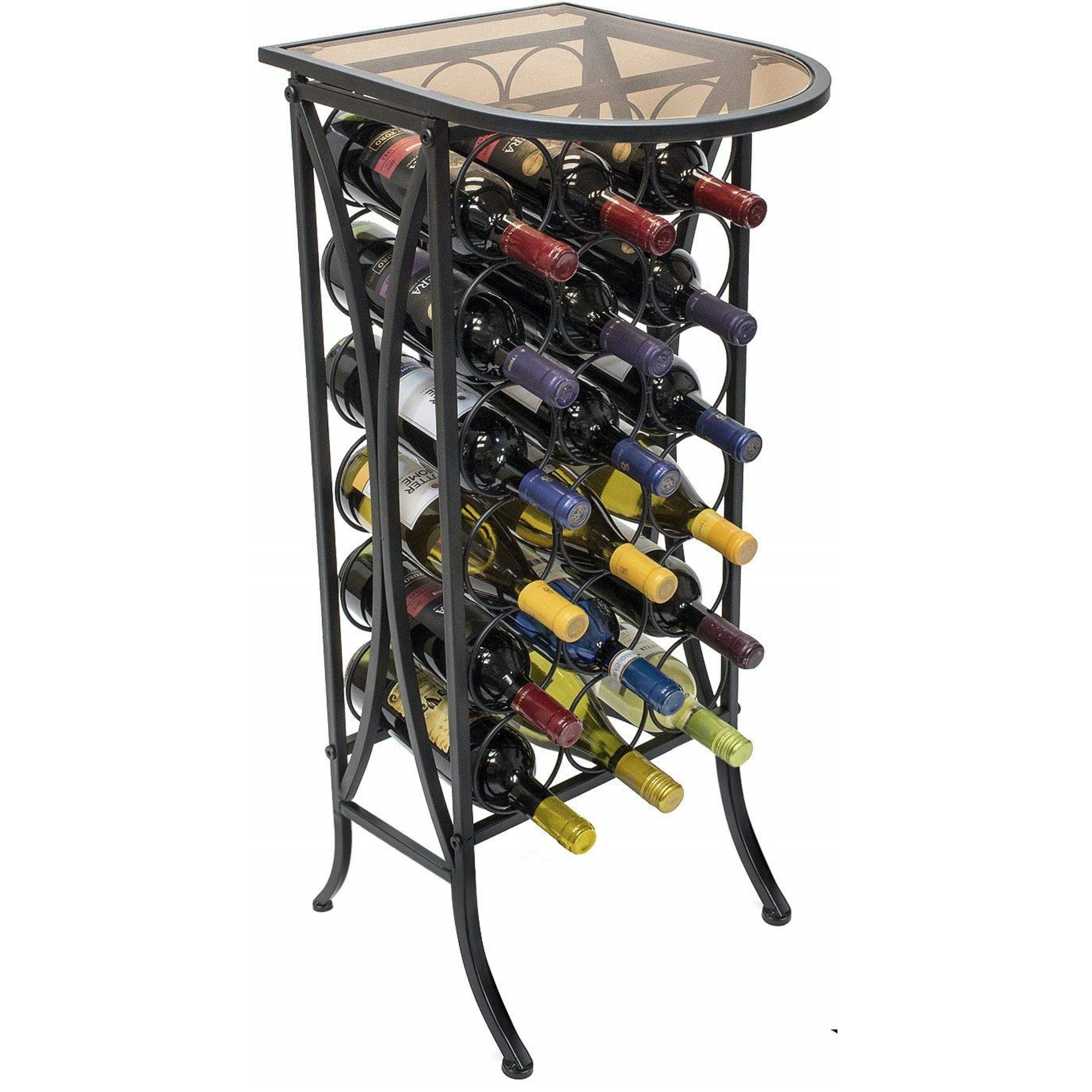 Rolling Kitchen Pantry Cellar Bar Serving Cart 15 Bottle Wine Rack Goblet Holder