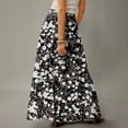 thumbnail image 5 of WTOBBY Women's Floral Print Flowy Maxi Skirt Bohemian Style Casual Summer Beach Long Skirt Elastic Waist Lightweight Tiered Pleated Skirt with Drawstring Waist,Black S, 5 of 5