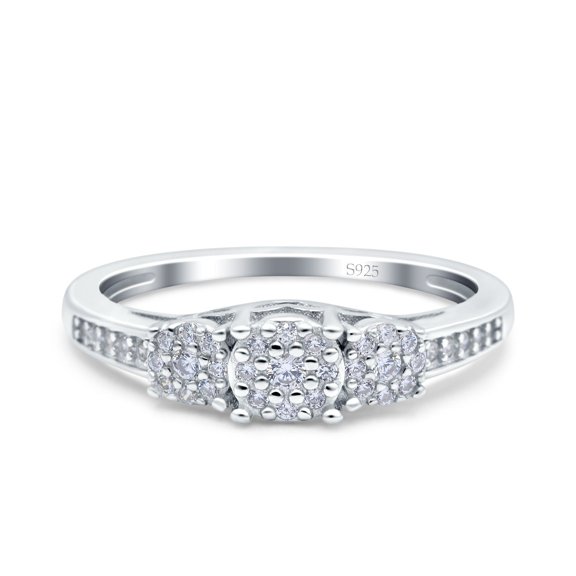 Simulated Cubic Zirconia Size-5 3 Flower Ring Wedding Engagement Band 925 Sterling Silver