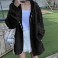 thumbnail image 4 of comerut Women Winter Coat Thin Cardigan Zipper Drawstring Solid Color Keep Warm Mid Length Plus Size Lady Fall Coat Women Clothing, 4 of 7