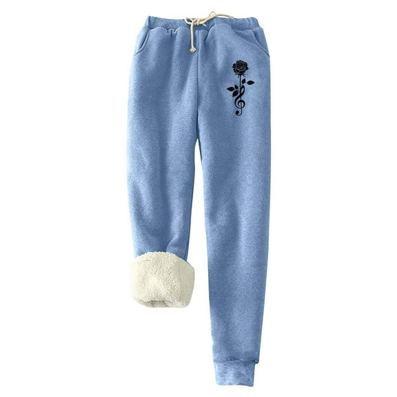 IROINNID Savings Fleece Sweatpants for Women Thermal Christmas Printed Winter Pants Lamb Fleece Elastic Thickened Plush Keep Warm Sweatpants,Blue