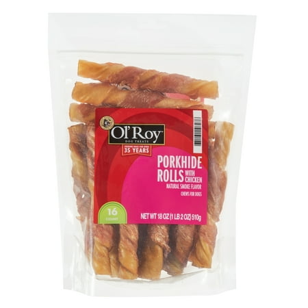 Ol' Roy Porkhide Rolls with Chicken for Dogs, 18 oz, 16 Count