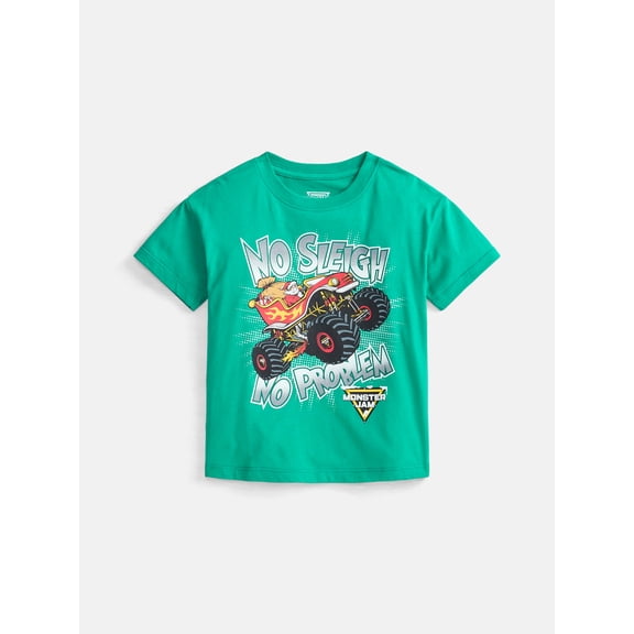 Monster Jam Toddler Boys Holiday Graphic Crewneck Tee with Short Sleeves, Sizes 12M-5T