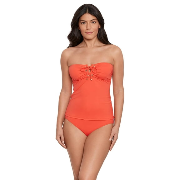 Lauren Ralph Lauren Women's Lace-Up Tubini Swim Top Swimsuit (10, Sunset)
