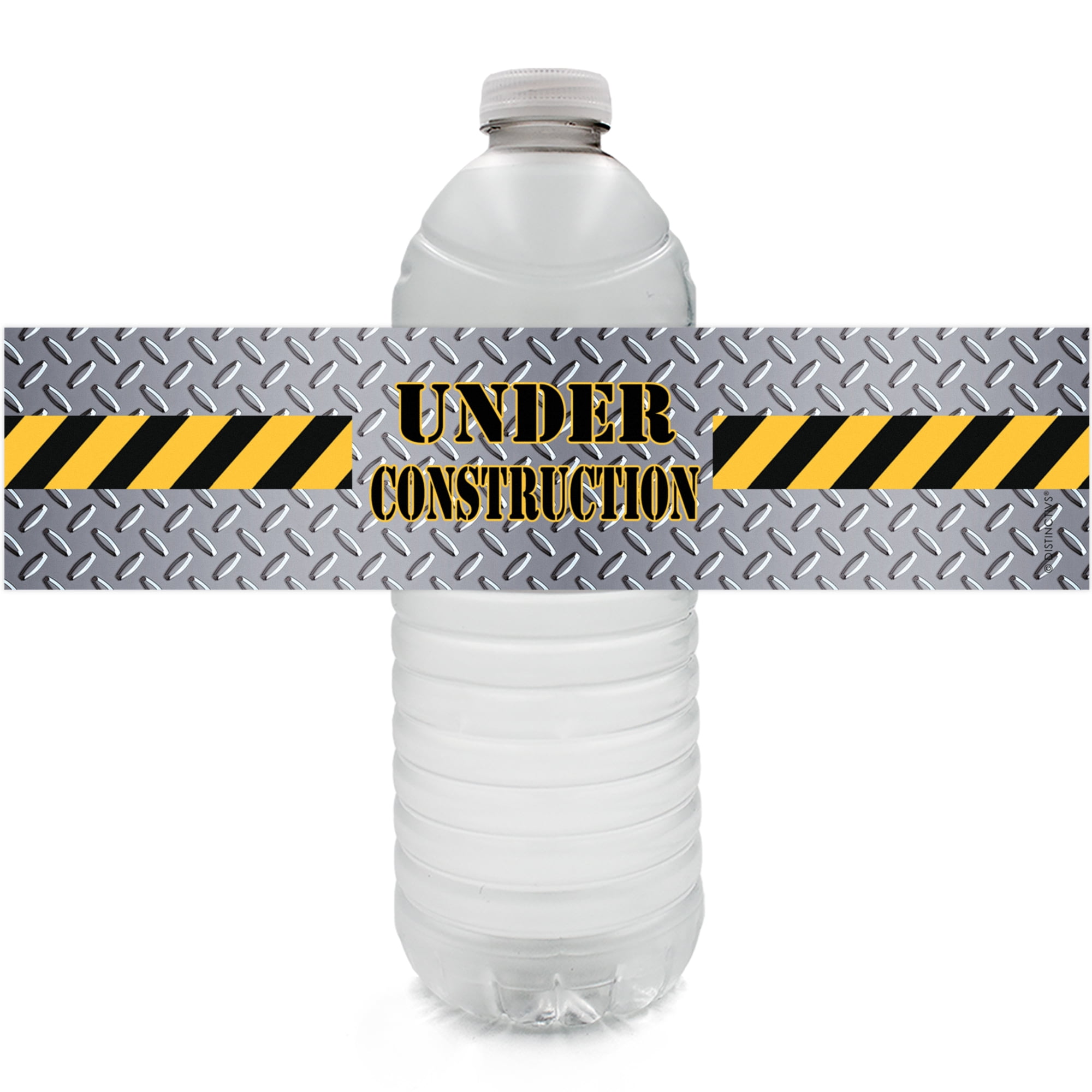 Under Construction Birthday Party Water Bottle Labels - 24 Stickers - Steel Gray - Distinctivs