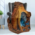 thumbnail image 4 of Dinosaur Soft Flannel Fleece Blanket, Tyrannosaurus Breaks a Brick Wall Frightening Scary Scenery Jungle Invaded House, Cozy Plush for Indoor and Outdoor Use, 50" x 60", Orange Blue, by Ambesonne, 4 of 5
