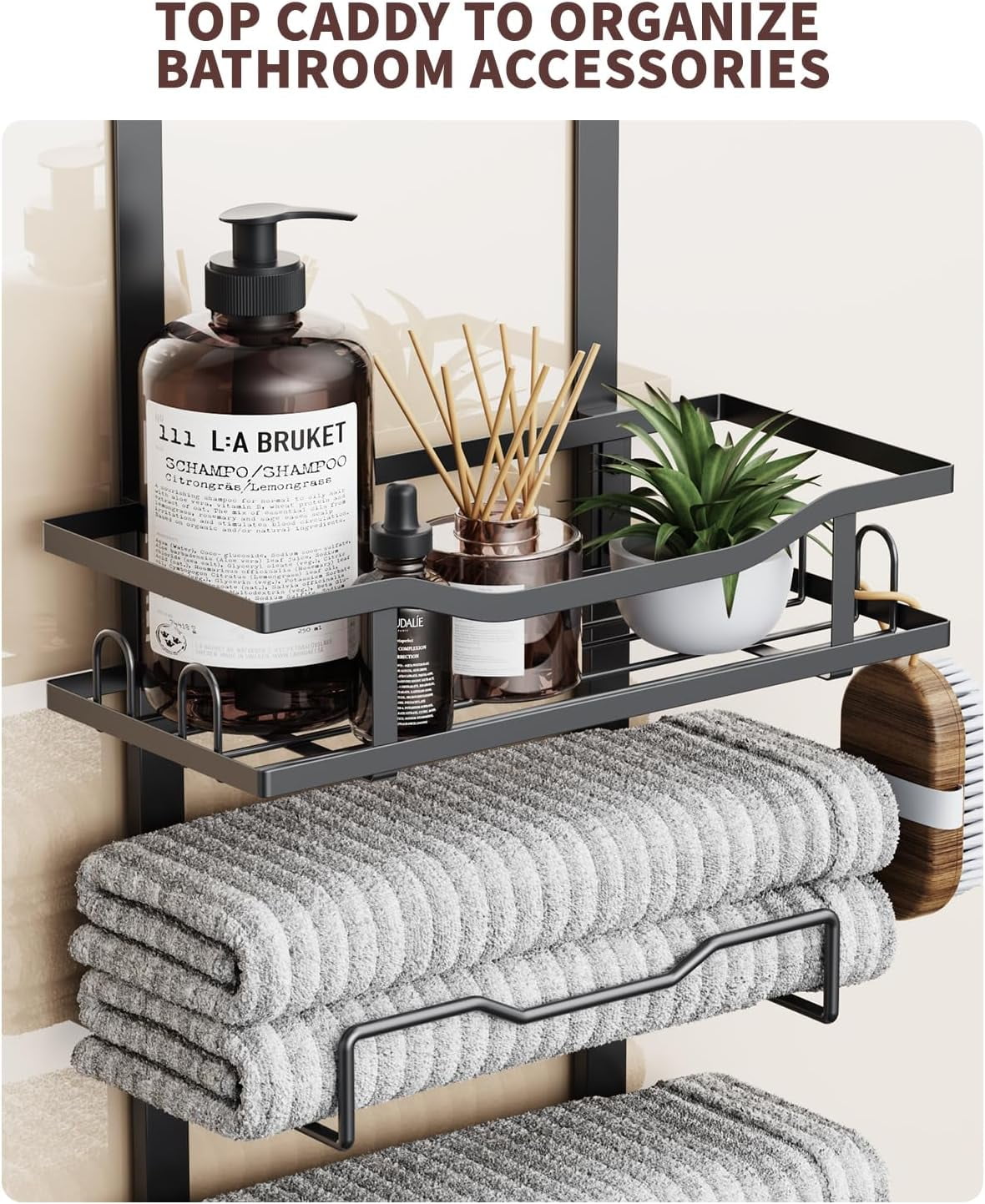 Hanging Towel Racks for Bathroom No Drill - 6-Tier Over The Door Bath Towel Storage Organizer for Small Bathrooms - Tiered Back of Door Towel Holder Hanger for Rolled Towels