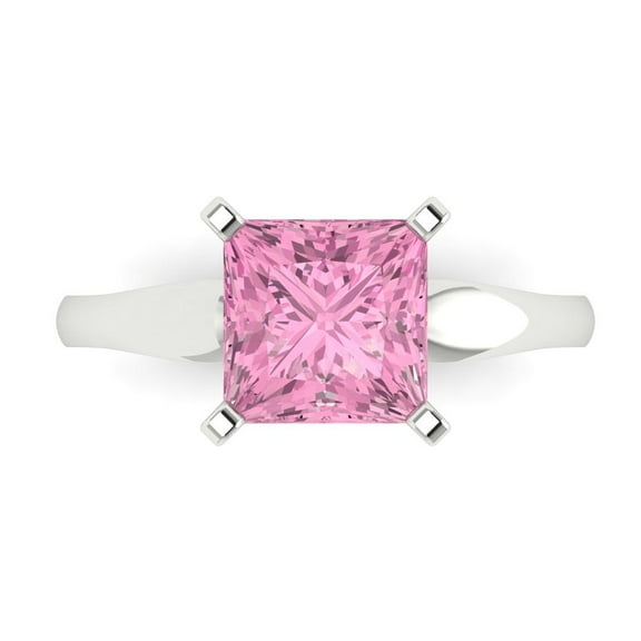 Solitaire Engagement Ring for Women - 2.5ct Simulated Pink Diamond in 14K White Gold Promise Ring