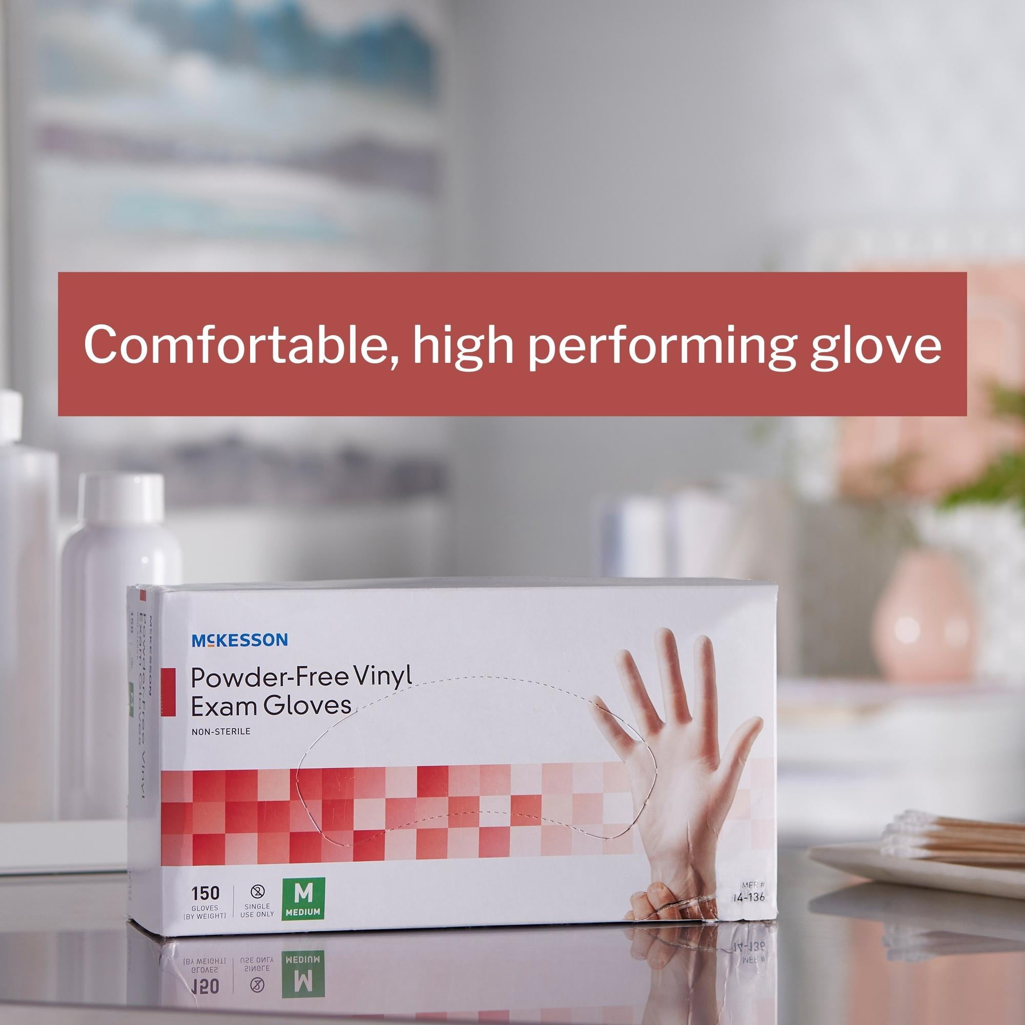 McKesson Vinyl Exam Gloves, Powder-Free, Disposable Medical Glove, Medium, 150 Count, 10 Boxes, 1500 Total