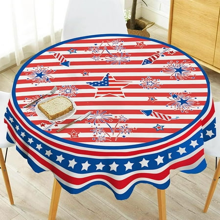 

RooRuns 4th of July Round Tablecloth Patriotic Table Cloth for Round Tables 70 inch American Flag Washable Polyester Vintage Table Cover for Picnic Party Outdoor Dinner Dining Room