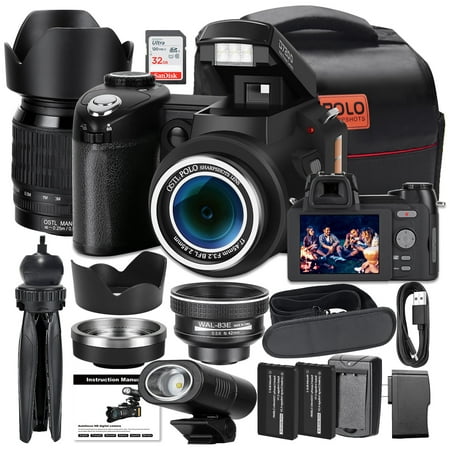 NBD DSLR Camera ,33MP Digital SLR Camera 4K Digital Camera Camcorder with 24X Telephoto Lens, Wide Angle Lens with IPS Screen YouTube Vlogging Camera (32GB SD Card Included)