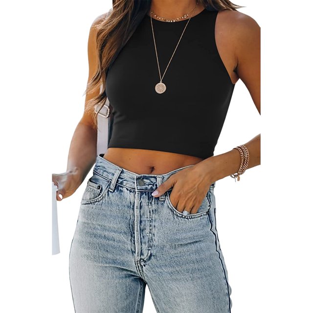 Parte Superior De La Cosecha Top corto para mujer Estilo casual Cami Top corto Slim Fit Traje diario (Negro L) Ygjytge para Mujer Negro T M