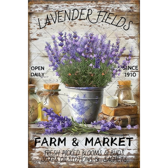 Noete Lavender Metal Tin Sign 8x12 Inch Rustic Wall Decor for Home, Bathroom & Kitchen, Vintage Floral Art Print, Perfect Gift for Farmhouse & Cottage Style Lovers