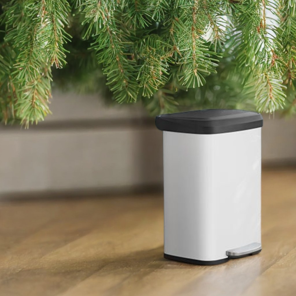 LEDREM 13 Gallon Stainless Steel Kitchen Trash Can , Stay-Open Lid with Step Pedal & Odor Filter , Large Capacity Bin ,White and Black