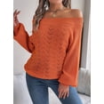 thumbnail image 6 of Crochet Tops for Women Off the Shoulder Sweaters Summer Long Sleeve Hollow Out Knit Beach Clothes Orange M, 6 of 9